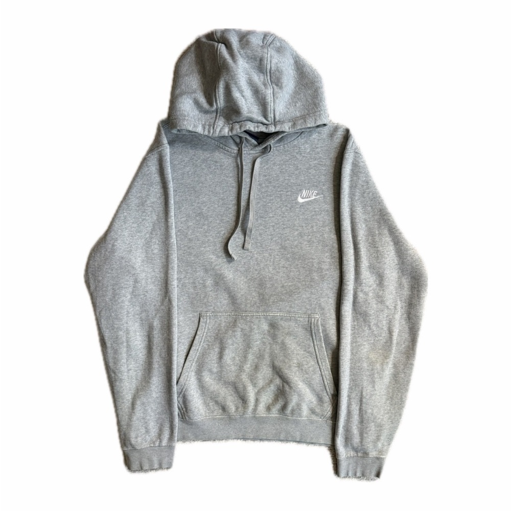 Nike Heather Gray Crewneck Hoodie with White Embroidered Logo — Size Medium
